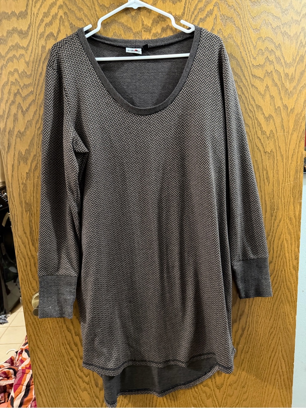 Kavu Women’s XL Scoop Neck Long Sleeve Tunic - Brown Herringbone